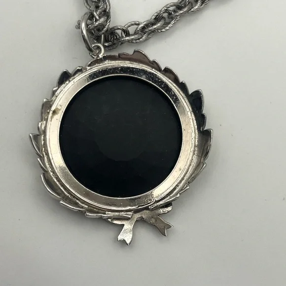 Whiting & Davis intaglio grey cameo silver tone rope chain necklace vintage - Picture 7 of 14